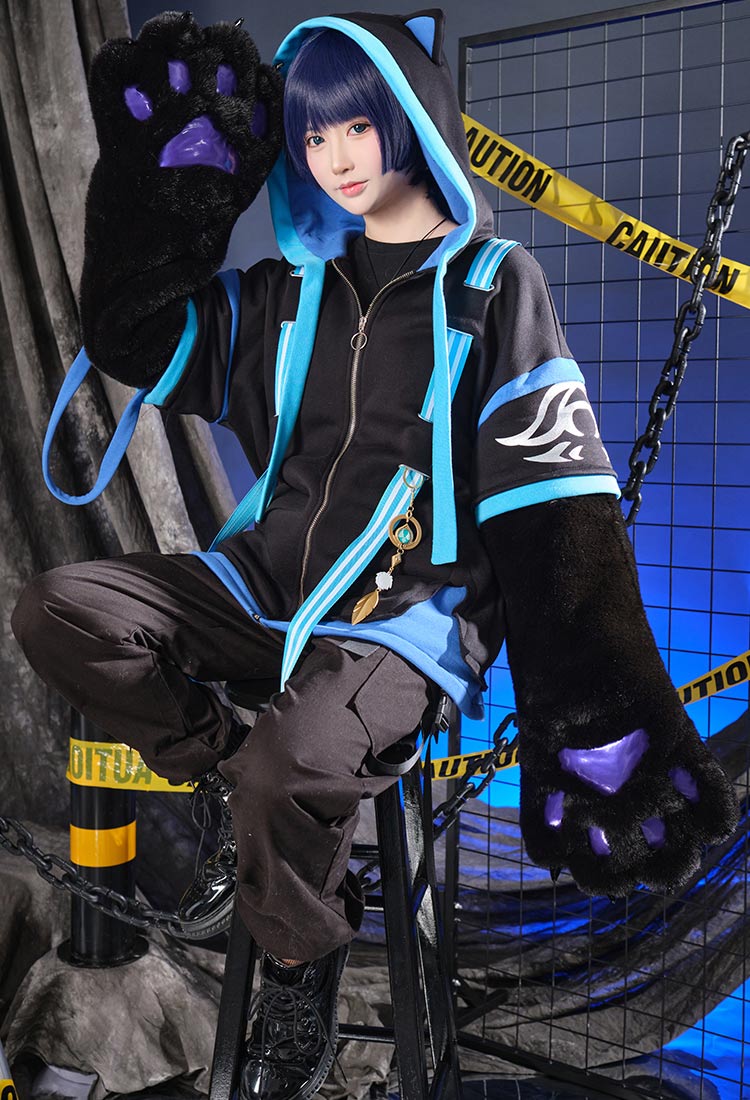 The Wanderer Scaramouche Balladeer Derivative Pullover Hoodie with Detachable Bag Design Furry Paw Gloves Genshin Impact Hooded Zipper Sweatshirt