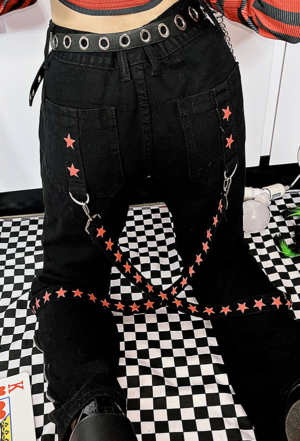 Y2K Fashion Straight Trousers High Waist Star Straps Casual Pants