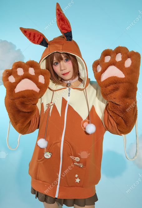 PM Derivative Pullover Hoodie with Detachable Bag Design Furry Paw Gloves Kawaii Hooded Sweatshirt