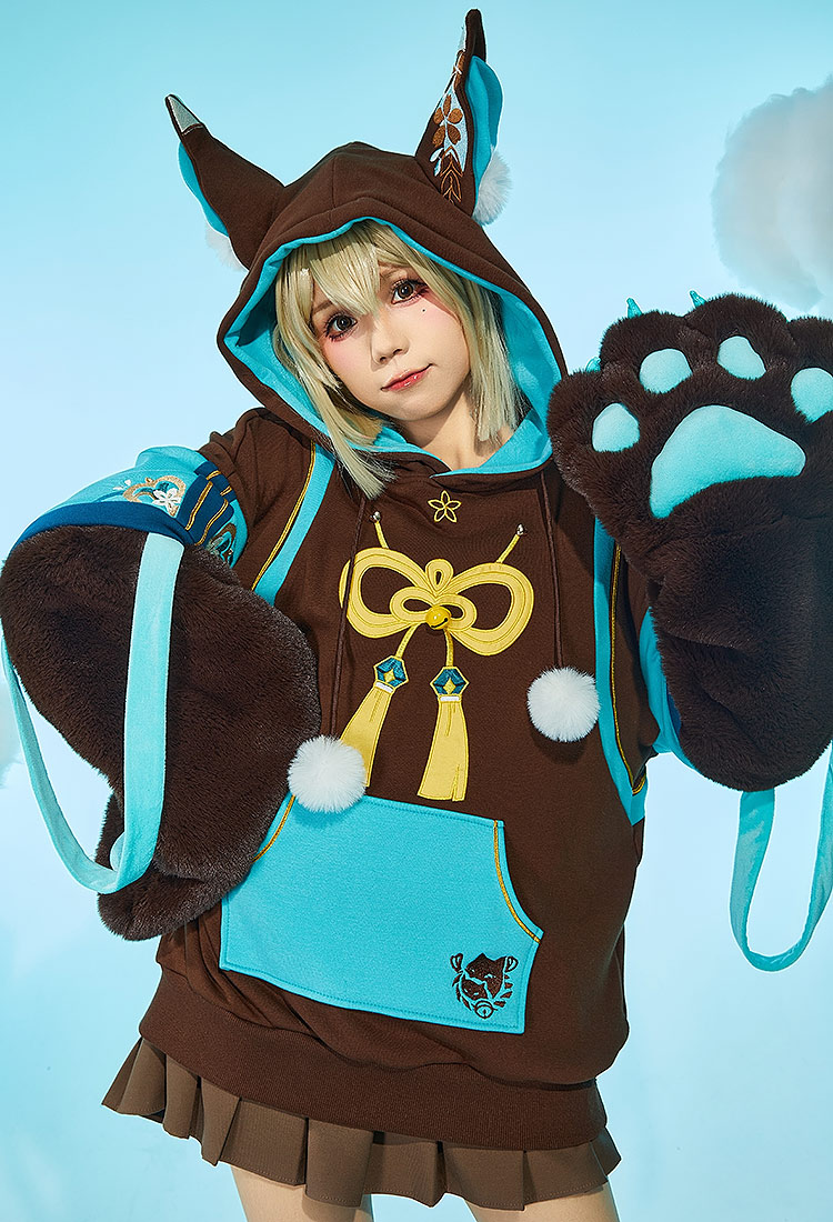 Neko Box Derivative Pullover Hoodie with Detachable Bag Design Furry Paw Gloves Kawaii Hooded Sweatshirt