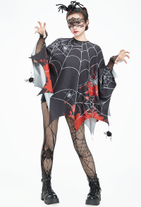 Halloween Costume Gothic Spider Web Pattern Cloak Irregular Cape with Mask and Tights