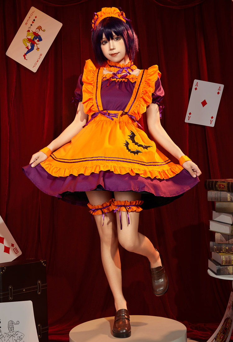 1/3 Delusion Halloween Maid Costume Women Bat Lolita Dress Outfit with Apron and Headdress