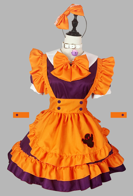 1/3 Delusion Halloween Maid Costume Women Bat Ghost Lolita Dress Outfit with Apron and Headdress
