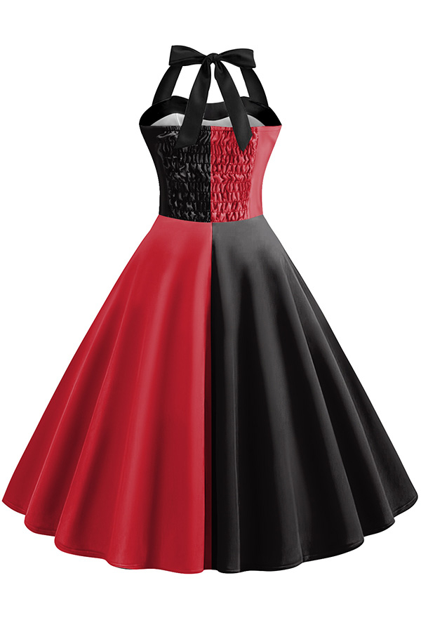 open lace back dress Red and Black Satin with Tulle Chic Long Party Dress, Red Long Prom Dr –  Cutedressy main image 1