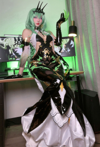 Honkai Impact 3rd Mobius Cosplay Costume Backless Fishtail Dress and Apron with Gloves and Mask