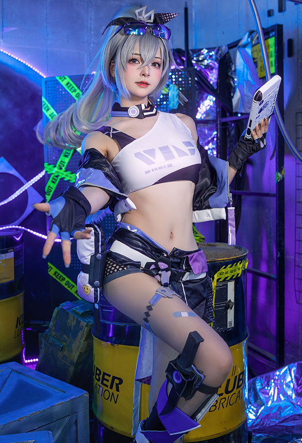 Silver Wolf Honkai: Star Rail Cosplay Damen Game Crop Top Shorts Handschuhe Choker Set Cosplay Kostüm