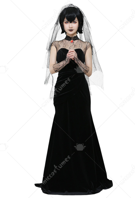 Hotel Transylvania Mavis Dracula Black Wedding Dress Velvet Bridal Gown