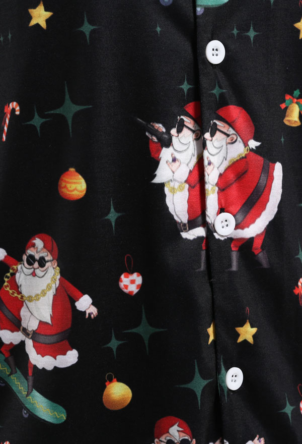 Cartoon Santa Claus Pattern Plain Weave Pajamas Set - Christmas Women  Sleepwear Lounge Sets with Pants