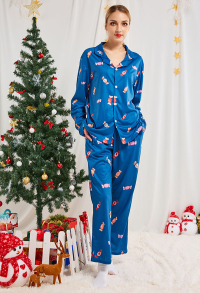 Christmas Women Adults Cartoon Candy Pattern Long Sleeve Plain-Weave Pajamas Set Sleepwear Lounge Sets with Pants Costume 2 Piece Outfits