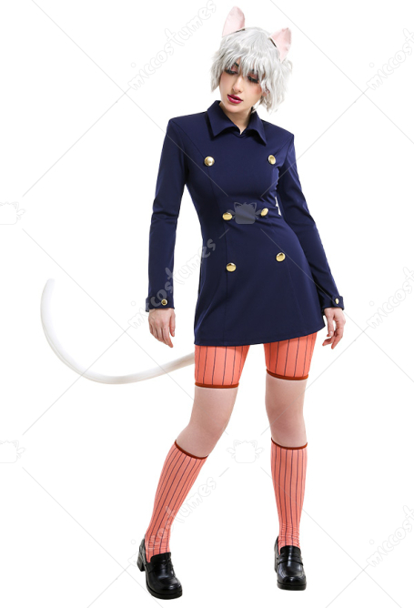Hunter Pitou Dark Blue School College Style Uniform Overcoat Outfit Cosplay Costume with Cat Ears and Tail