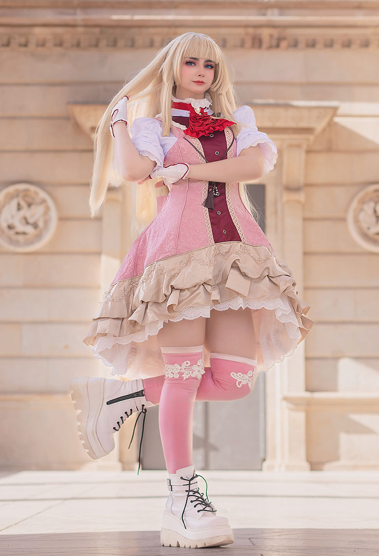 Tekken 8 Lili Cosplay Costume Court Style Shirt and Dress with Gloves Thigh-high Stockings