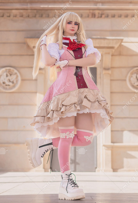 Tekken 8 Lili Cosplay Costume Court Style Shirt and Dress with Gloves Thigh-high Stockings
