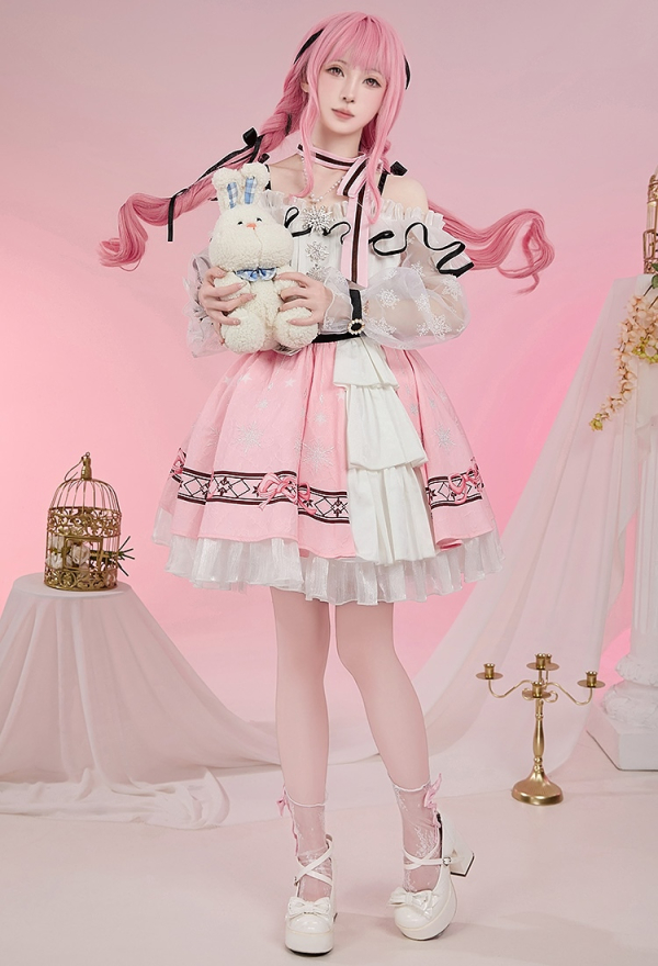 Premium Edition Pink White Lolita Cosplay Costume Kawaii Dress