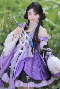 JX3 Hua Luo Cosplay Costume Dress and Headpiece with Socks and Belt