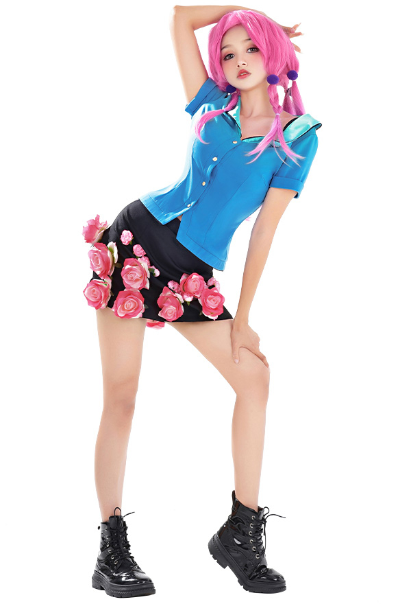 JoJos Yasuho Hirousei Cosplay JoJolion Blumen Rock Top Haar Zubehör Cosplay Kostüm