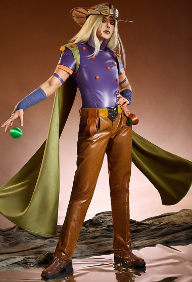 Animated Ver JJBA 7 SBR Gyro Zeppeli Cosplay Costume Top and Pants with Hat and Cape