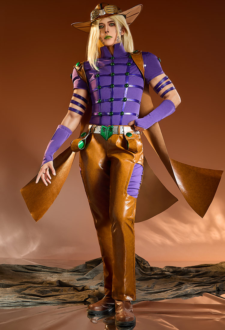 Premium Edition Comic-style JJBA 7 SBR Gyro Zeppeli Cosplay Costume Top Pants with Cape and Hat