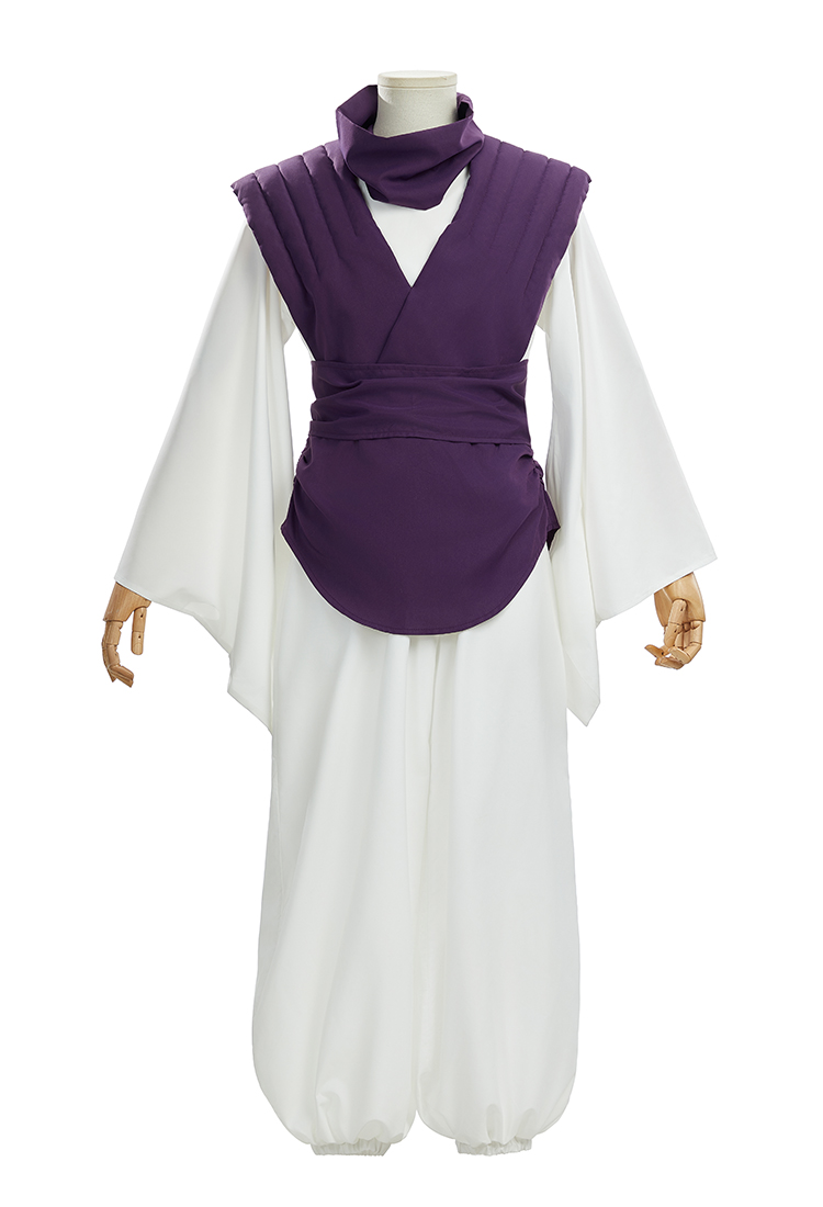 Jujitsu Fight Choso Cosplay Costume White Lining Loose Trousers with Purple Vest and Scarf