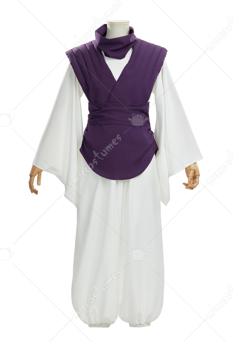 Jujitsu Fight Choso Cosplay Costume White Lining Loose Trousers with Purple Vest and Scarf