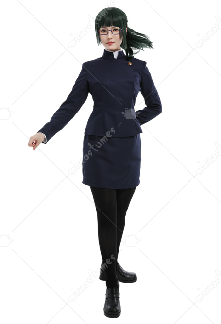 Jujitsu Fight Zenin Maki Cosplay Costume Uniform Coat Skirts Shirt Outfits with Stockings
