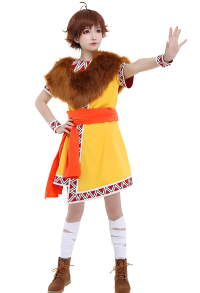 Anime Kingdom Ka Ryo Ten Cosplay Costume with Straw Poncho