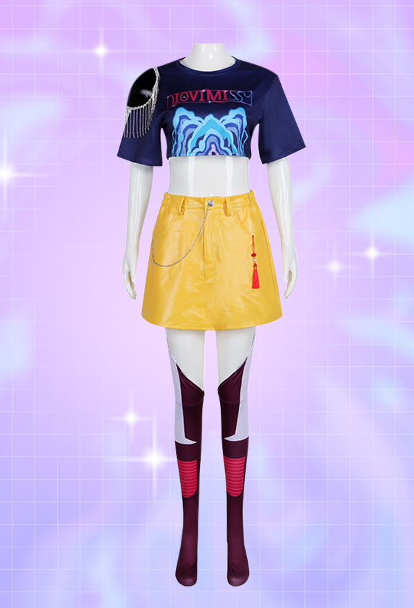Kpop Slayers Main Dancer Cosplay Costume Top and Skirt with Socks and Waist Chain