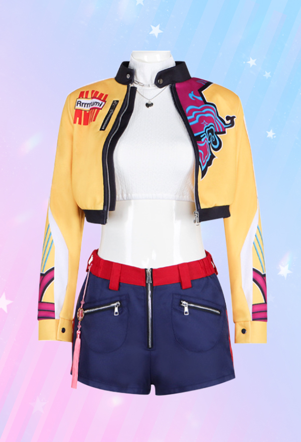 Kpop Slayers Leader Vocal Cosplay Costume Undershirt and Jacket with Shorts and Necklace