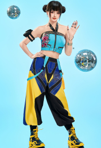 Premium Ver Kpop Slayer Rapper Cosplay Costume Halter Top and Pants with Arm Bag and Rings