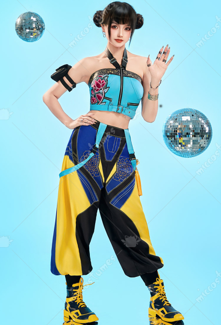 Premium Ver Kpop Slayer Rapper Cosplay Costume Halter Top and Pants with Arm Bag and Rings