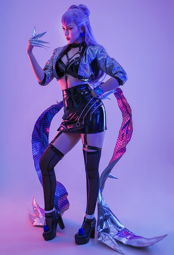 League of Legends LOL Costume de Cosplay K/DA ALL OUT Evelynn Set Complet Changeant en PU Laser Réfléchissant