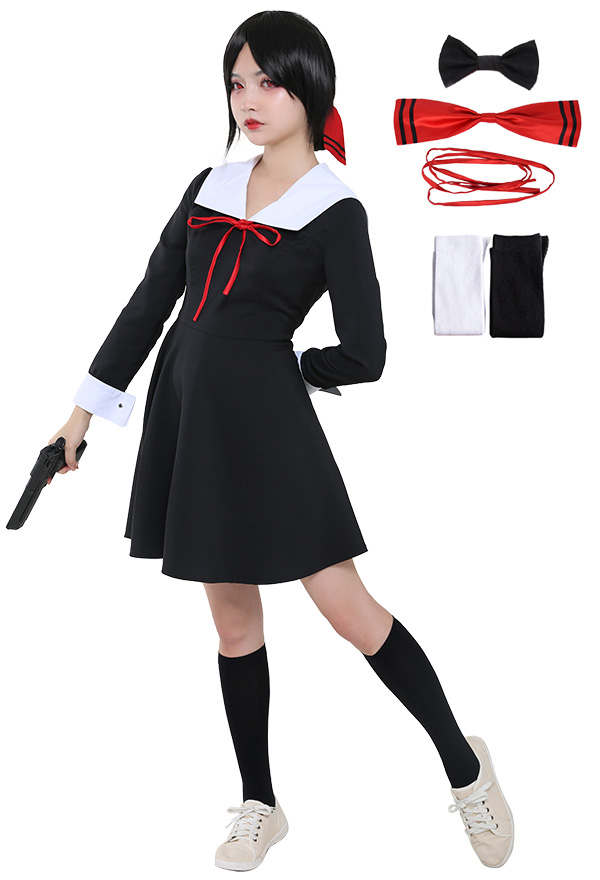 Kaguya-sama Love Is War Fujiwara Chika Shinomiya Kaguya Cosplay Costume School Uniform Dress with Headwear Bow Tie for 2 Characters