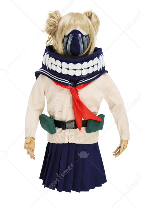 Kids Girls MHA League of Villains Himiko Toga Cosplay Costume Child JK School Uniform Sweater with Neckwear and Face Covering
