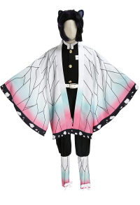 Kids Girls KNY Demon Fighter Butterfly Insect Pillar Kimono Outfit Cosplay Costume Full Set with Butterfly Headwear and Puttee