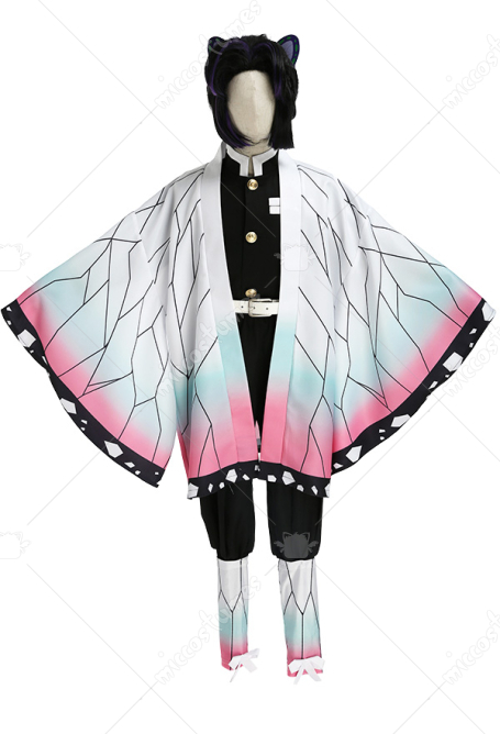 Kids Girls KNY Demon Fighter Butterfly Insect Pillar Kimono Outfit Cosplay Costume Full Set with Butterfly Headwear and Puttee