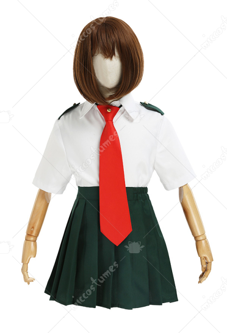 Kids Girls MHA Ochako Tsuyu Cosplay Costume Child Summer School Uniform Full Set with Tie
