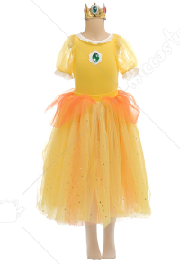 Child Girl Daisy Cosplay Costume Yellow Top and Skirt Set with Gloves Crown Pantyhose