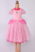 Child Girls Peach Costume for Halloween Kawaii Princess Dress for Kids with Crown