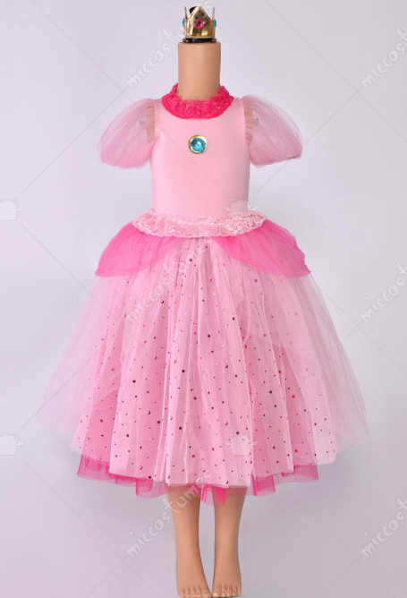 Child Girls Peach Costume for Halloween Kawaii Princess Dress for Kids with Crown