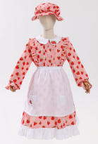 Girls Pioneer Costume for Kids Kawaii Pink Strawberry Colonial Prairie Pioneer Dress with Hat Apron Crinoline
