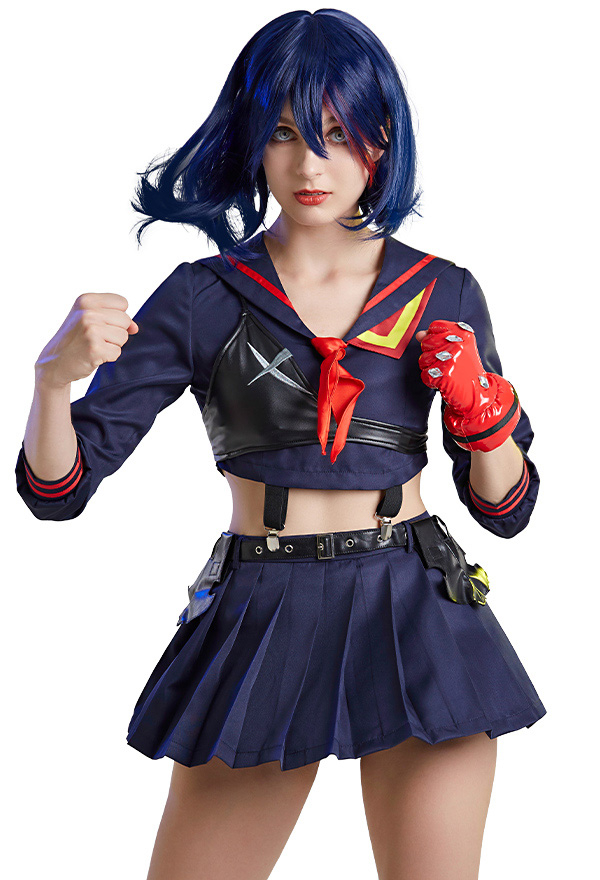 Kill la Kill Ryuko Matoi Cosplay Sailor Uniform Bauchfreies Oberteil Rock Handschue Gürtel Cosplay Kostüm