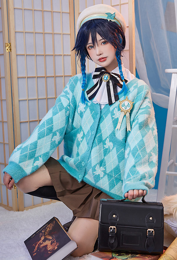 Venti Derivative Sweater Cardigan Green Plaid Long Sleeves V Neck Button Down Knitwear with Brooch
