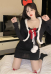 Christmas Sexy Bowknot Spaghetti Straps Mini Bodycon Knitted Dress with Furry Lace-up Knitted Jacket with Stockings Clubwear
