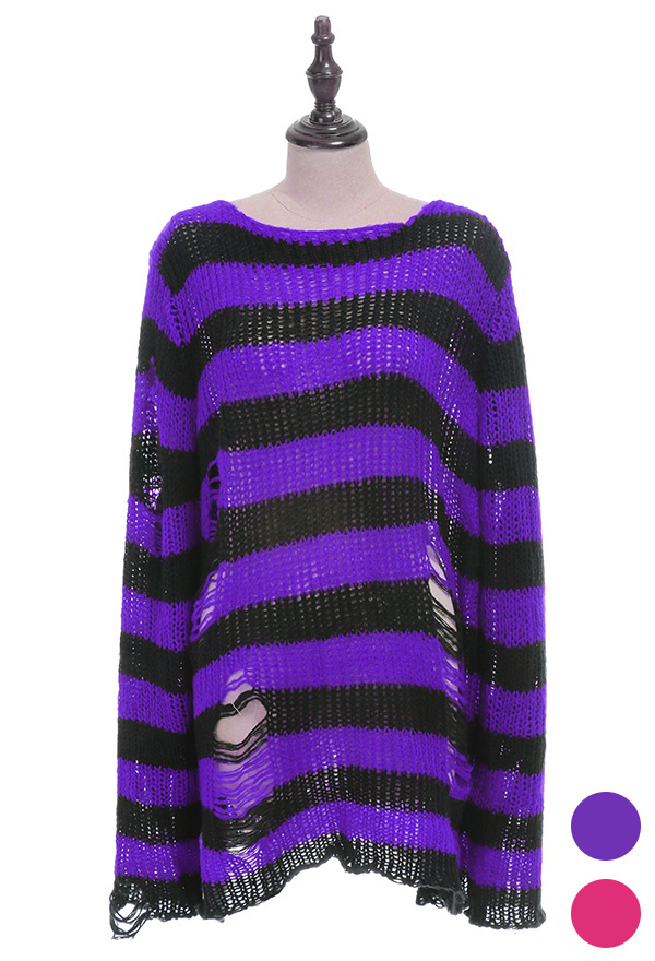 Gothic Y2K Pullover Striped Punk Stil Dunkler Stil Lange Arm Oberteile