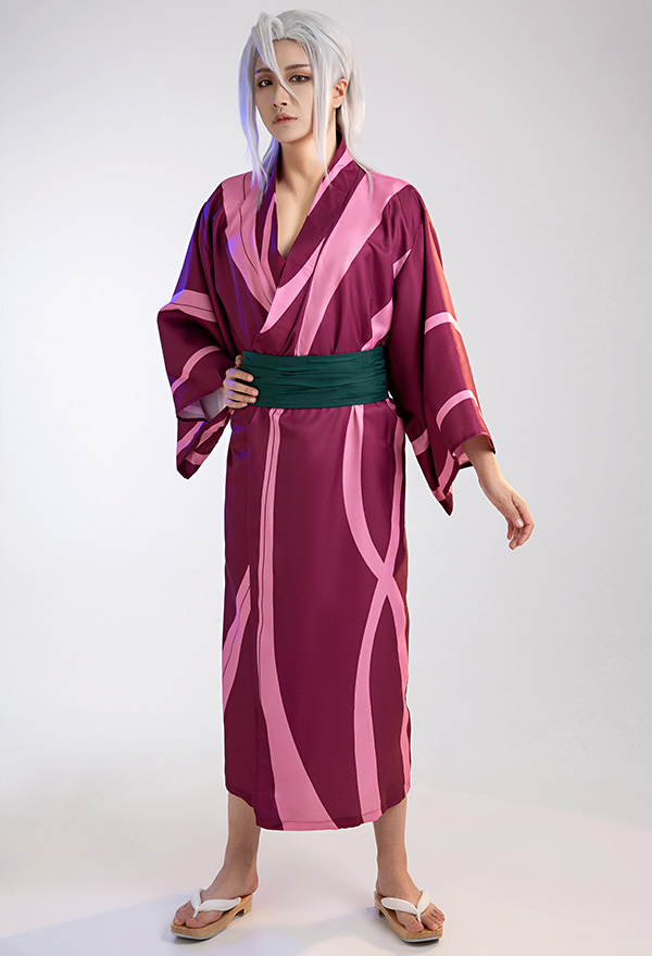 KNY Demon Fighter Sound Oto Hashira Cosplay Costume Kimono Robe with Obi