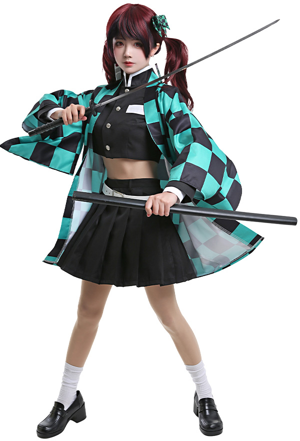 KNY Demon Fighter Child of Brightness Cosplay Costume Girl Style Uniform with Haori Socks and Accessories