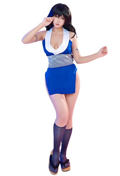 KNY Suma Yukata Cosplay Costume High Split Sexy Kimono Dress with Obi Socks