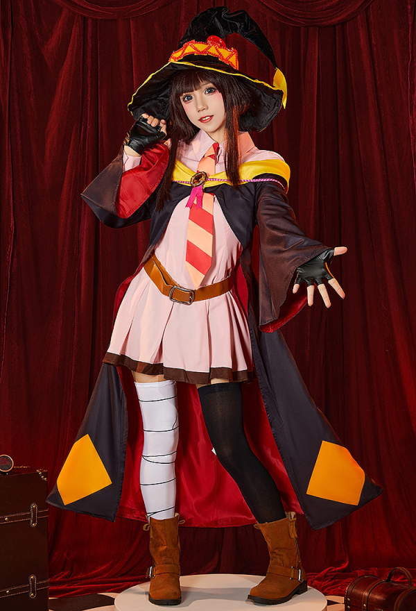 KonoSuba: An Explosion on This Wonderful World! Megumin Cosplay Costume Dress and Jacket with Gloves and Belt