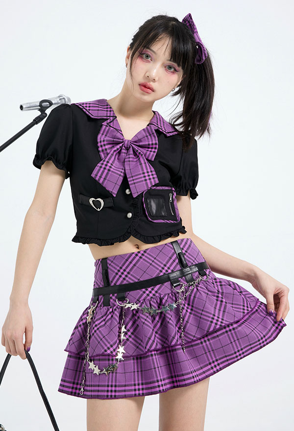 Woman Harajuku Plaid Pattern JK Uniform Cupcake Pleated Skirt Cosplay Costume Outfit