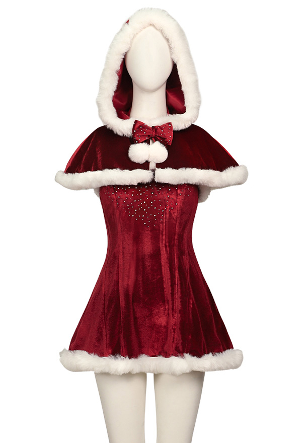 Women Dress and Shawl with Headdress Christmas Retro Dress Top