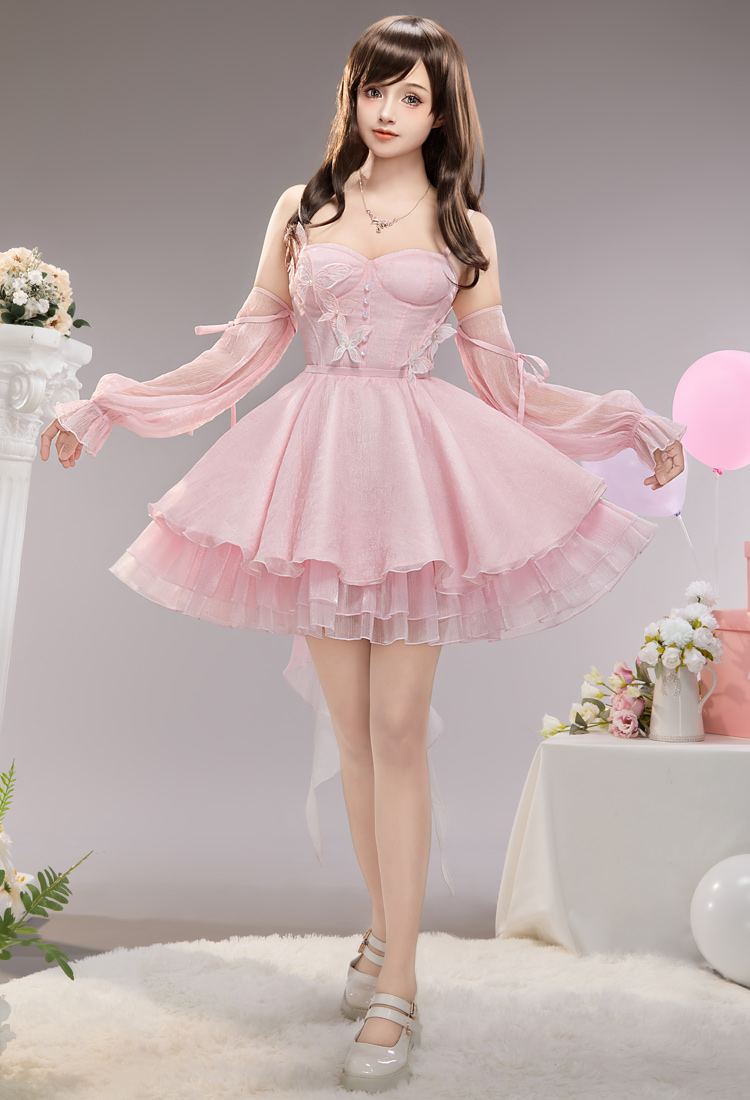 Love and deepspace MC Cosplay Costume Rippling Dream Dress with Sleeves and Necklace